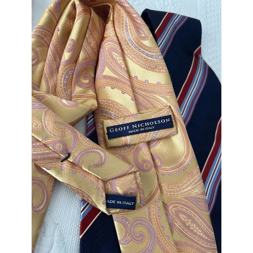 Geoff Nicholson Paisley Geometric Stripe Men's 100% Silk Tie Lot of 4